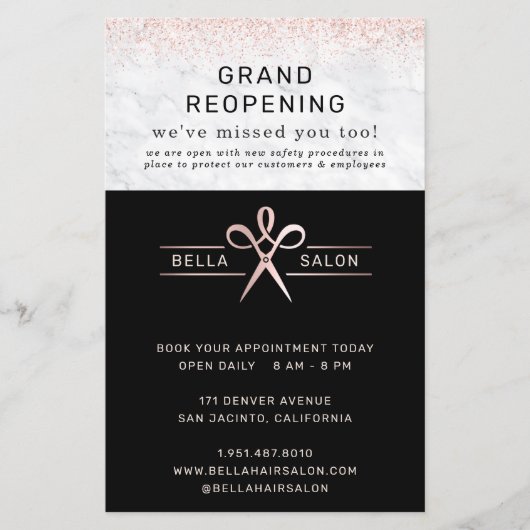 Rose Gold Hair Salon Grand Wiedereröffnung Covid S Flyer (Vorne)