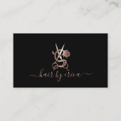 Rose Gold Hair Stylist Scissor & Rose Logo Salon Visitenkarte (Vorderseite)