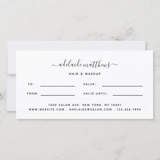 Rose Gold Hair Stylist Script Geschenkgutschein (Rückseite)