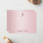 Rose Gold handgeschriebene Skriptmonogramm-Vorlage Mitteilungskarte (Vorderseite/Rückseite Beispiel)