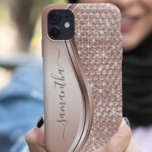 Rose Gold Handgeschriebener Name Glitter Funkeln B iPhone 14 Hülle