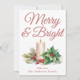 Rose Gold Handgeschriebenes Skript Merry & Bright Feiertagskarte