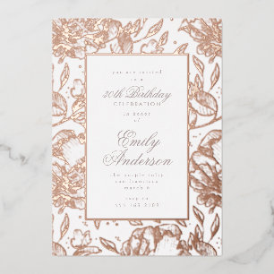 Rose Gold Handgezeichnete Florale Geburtstagsfolie Folieneinladung