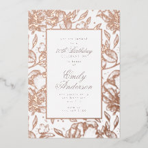Rose Gold handgezogene Blüte Birthday Foil Invitat