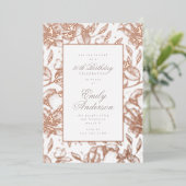 Rose Gold handgezogene Blüte Birthday Foil Invitat Folieneinladung (Stehend vorne)
