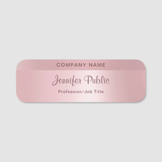 Rose Gold Handschrift Trendy Elegantes Template Ch Namensschild (Vorderseite)
