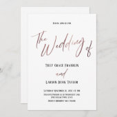 Rose Gold Handwriting Einfache Hochzeit von Einladung (Vorne/Hinten)