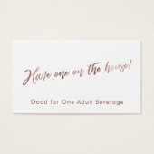 Rose Gold Handwriting Script & White Drinks Ticket (Vorderseite)