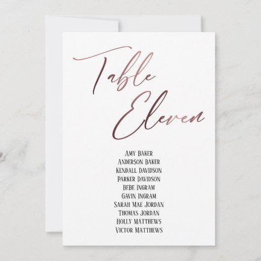 Rose Gold Handwriting Table 11 Sitzplakette (Rückseite)