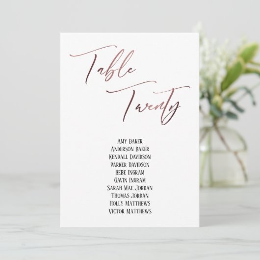 Rose Gold Handwriting Table 20 Sitzplakette (Stehend Vorderseite)