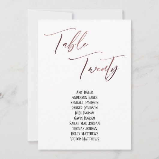 Rose Gold Handwriting Table 20 Sitzplakette (Rückseite)