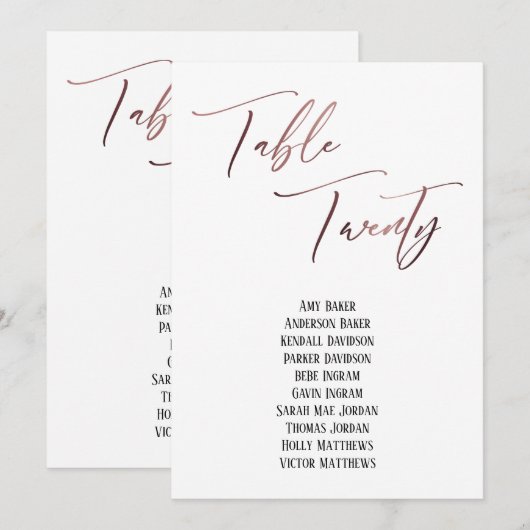Rose Gold Handwriting Table 20 Sitzplakette (Vorne/Hinten)