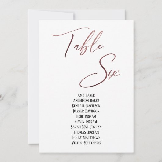 Rose Gold Handwriting Table Sechs Sitzplakette (Rückseite)