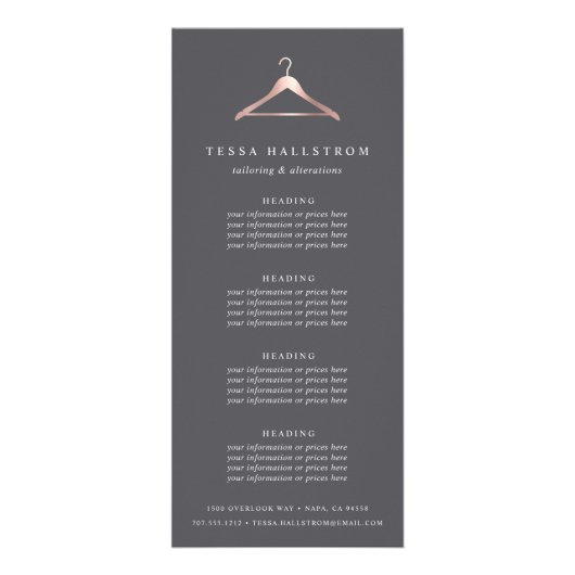 Rose Gold Hanger | Preise oder Dienstleistungen Werbekarte (Vorne)