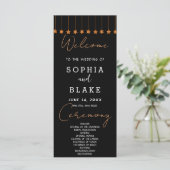 Rose Gold Hanging Stars Black Wedding Program (Stehend Vorderseite)