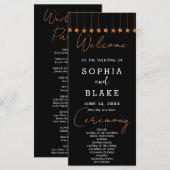 Rose Gold Hanging Stars Black Wedding Program (Vorne/Hinten)