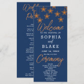 Rose Gold Hanging Stars Dark Blue Wedding Program (Vorne/Hinten)