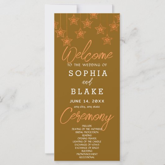 Rose Gold Hanging Stars Dark Gold Wedding Program (Vorderseite)
