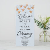 Rose Gold Hanging Stars Light Blue Wedding Program (Stehend Vorderseite)
