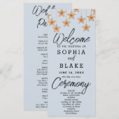 Rose Gold Hanging Stars Light Blue Wedding Program (Vorne/Hinten)