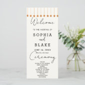 Rose Gold Hanging Stars Off White Wedding Programm (Stehend Vorderseite)