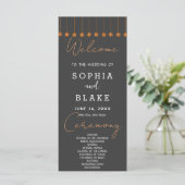 Rose Gold Hanging Stars Smoke Gray Wedding Program (Stehend Vorderseite)