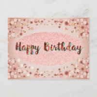 Rose Gold Happy Geburtstag Glitzer Postkarte
