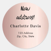 Rose Gold hat neue Adresse hinzugefügt Runder Aufkleber (Vorderseite)