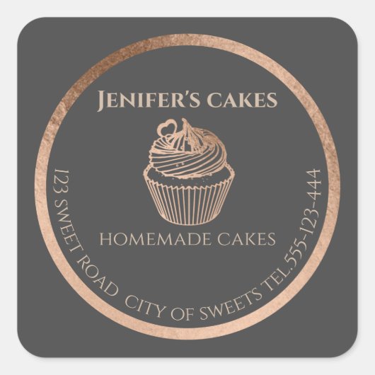 Rose Gold Hausgemachte Kuchen und Leckereien Verpa Quadratischer Aufkleber (Vorderseite)