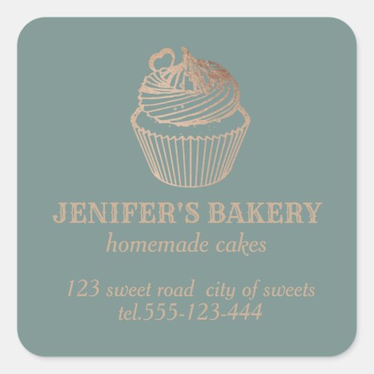 Rose Gold, hausgemachte Kuchen und Süßigkeiten Quadratischer Aufkleber (Vorderseite)