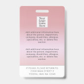 Rose Gold Healthcare Barcode Mitarbeiter Foto ID Ausweis (Rückseite)