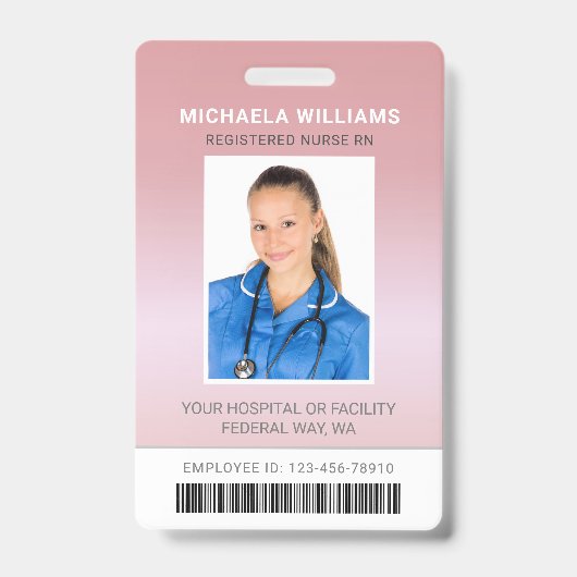 Rose Gold Healthcare Barcode Mitarbeiter Foto ID Ausweis (Vorderseite)