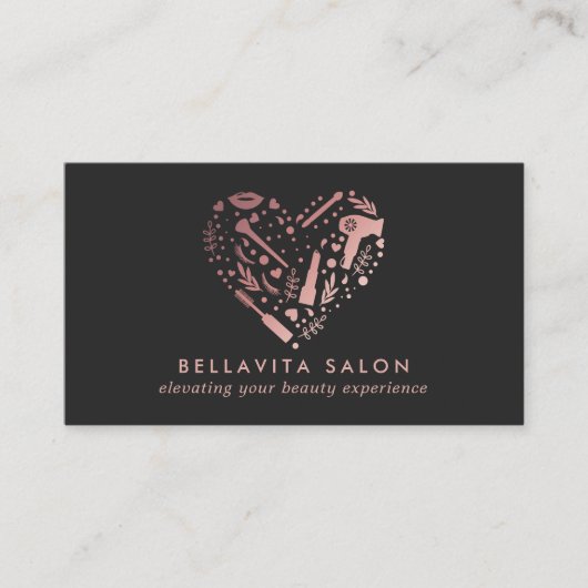 Rose Gold Heart Hair Stylist Salon Visitenkarte (Vorderseite)