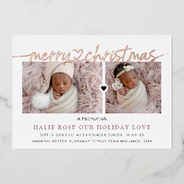 Rose Gold Heart Linked Frohe Weihnachts-Fotos Folien Feiertagskarte