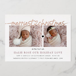 Rose Gold Heart Linked Merriest Weihnachts-Fotos Folien Feiertagskarte