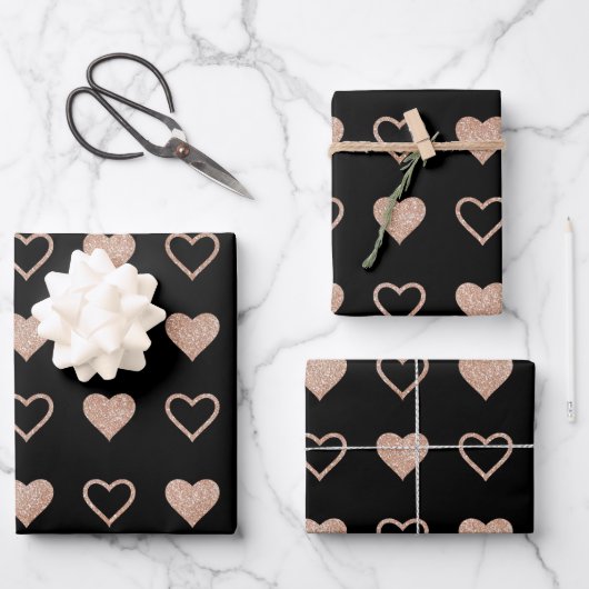 Rose Gold Heart Pattern Wedding Geschenkpapier Set (Vorderseite)