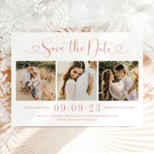 Rose Gold Heart Script 3 Foto Wedding Collage