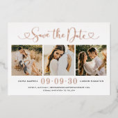 Rose Gold Heart Script Wedding Foto Save the Date Folieneinladung (Vorderseite)