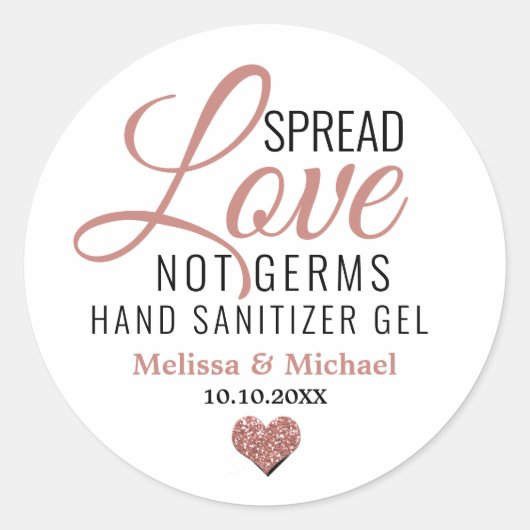 Rose Gold Heart Spread Liebe nicht Germs Sanitizer Runder Aufkleber (Vorderseite)