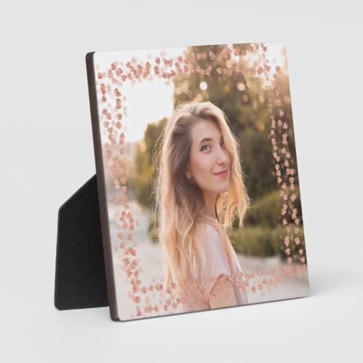 Rose Gold Hearts Border Foto Fotoplatte (Vorderseite)