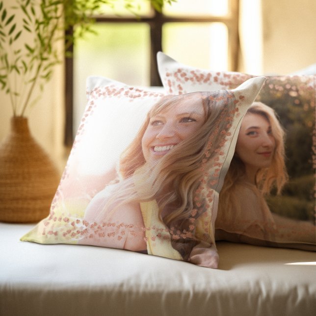 Rose Gold Hearts Border Foto Kissen (Rose Gold Hearts Border Photo Throw Pillow)