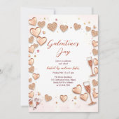 Rose Gold Hearts Champagne Galentine's Day Party Einladung (Vorderseite)