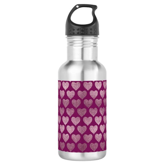 Rose Gold Hearts Glitzer Muster Edelstahlflasche (Vorderseite)