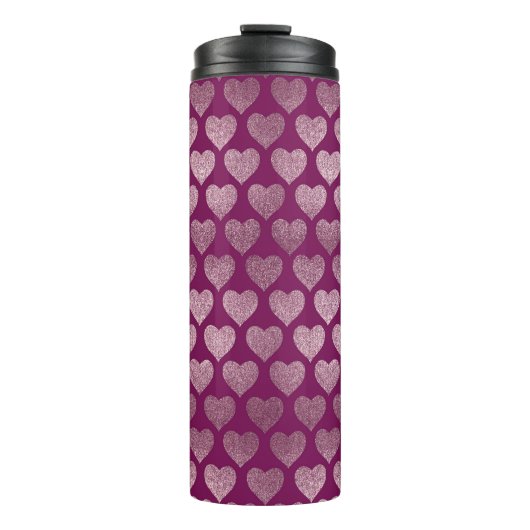 Rose Gold Hearts Glitzer Muster Thermosbecher (Vorderseite)
