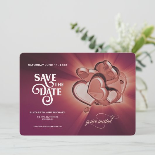 Rose Gold Hearts Save the Date (Version 3) (Stehend Vorderseite)