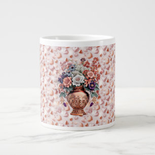 Rose Gold Hearts und Blume Jumbo Keramik Tasse