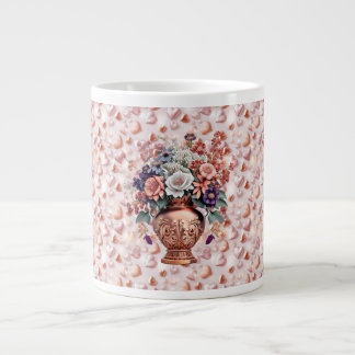 Rose Gold Hearts und Blume Jumbo Keramik Tasse