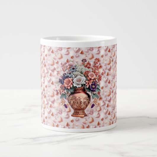 Rose Gold Hearts und Blume Jumbo Keramik Tasse (Vorderseite)