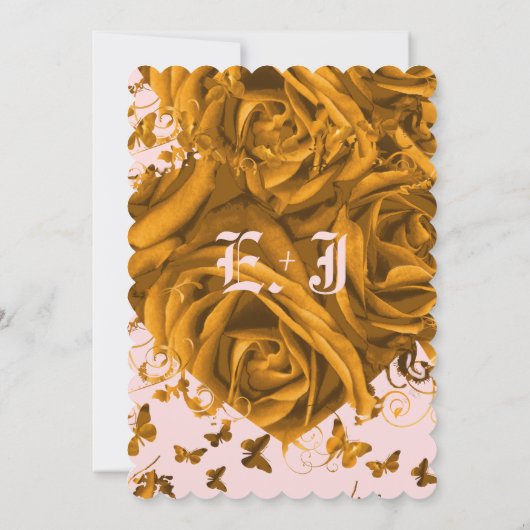 Rose Gold Hearts und Rose Hochzeit Einladung (Rückseite)