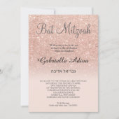 Rose gold hebrew Glitzer pink ombre Bat Mitzvah Einladung (Vorderseite)